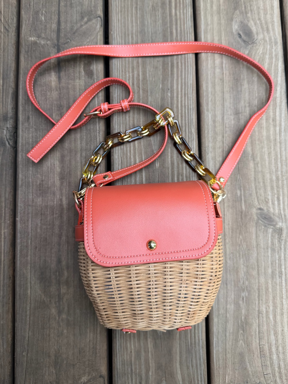 Tommy Bahama Orange Flap Wicker Rattan Woven Crossbody Purse